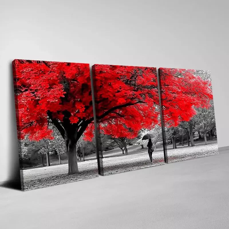 3pcsBeautiful Red Tree Painting with Women Art Set Canvas Framed 50x70cm -  High Quality Print 100% Australian Made Wall Canvas Ready to Hang
