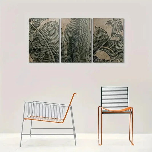 3pcs Large Banana Leaf Painting Metal Print Ready to Hang Art