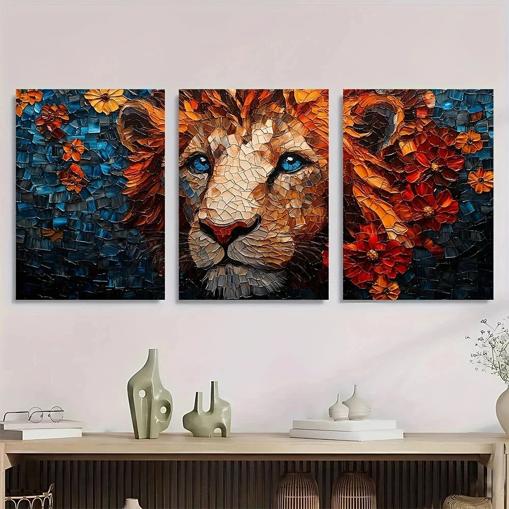 3pcs Mosaic Painting Halloween Animal Metal Print Ready to Hang Art