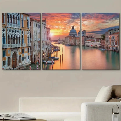 3pcs Depiction of The Grand Canal in Venice Metal Print Ready to Hang Art