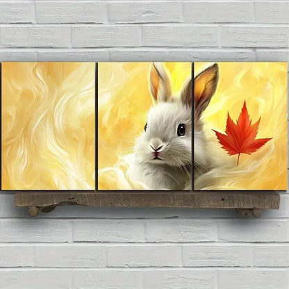 3pcs Maple Red Leaf And Rabbit Wall Art Set Canvas Framed 60x90cm - High Quality Print 100% Australian Made Wall Canvas Ready to Hang
