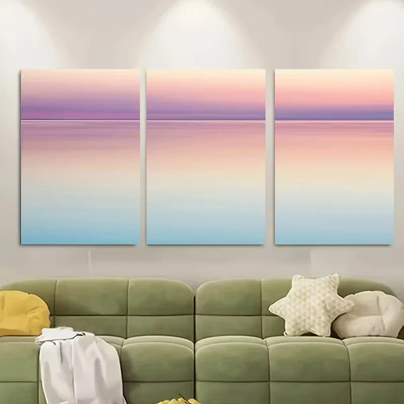 3pcs Ocean Horizon At Sunset Beach Metal Print Ready to Hang Art