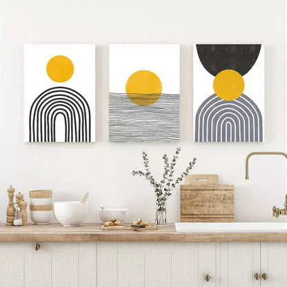 3pcs Mustard Yellow and Black Abstract Canvas Framed 40x60cm - High Quality Print 100% Australian Made Wall Canvas Ready to Hang