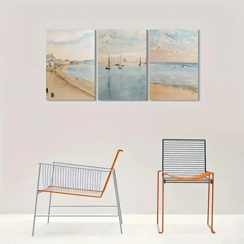 3pcs Beach Scene Sailboats and Sunset Sky Metal Print Ready to Hang Art