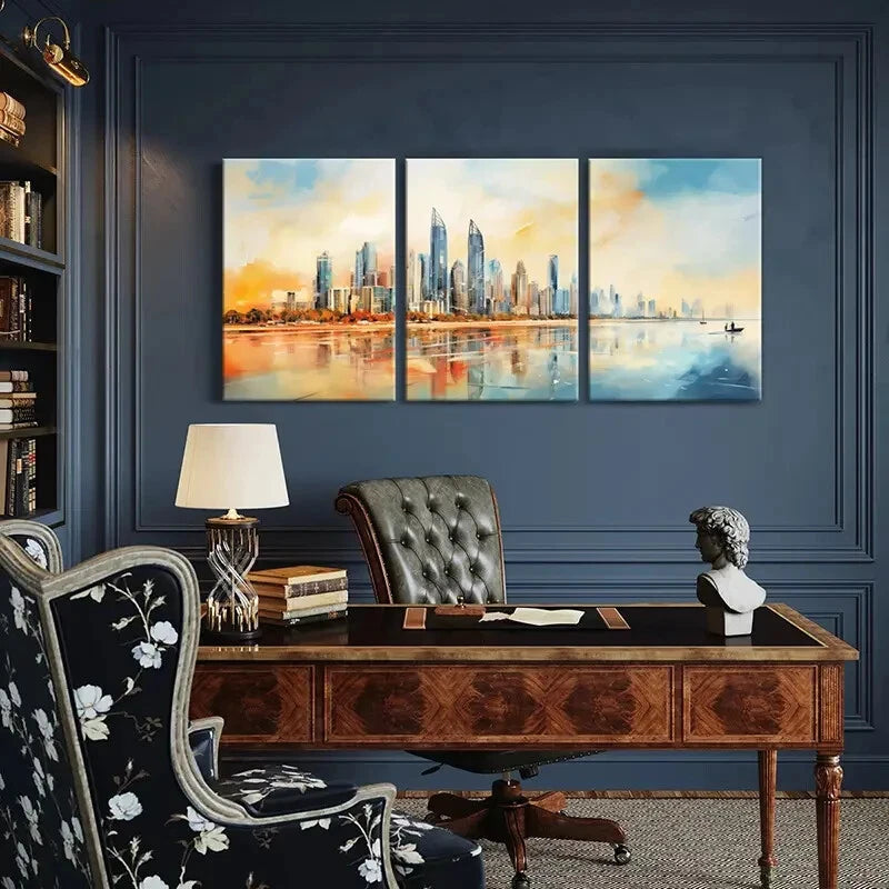 3pcs Cityscape Modern Architecture Vibrant Sky Metal Print Ready to Hang Art