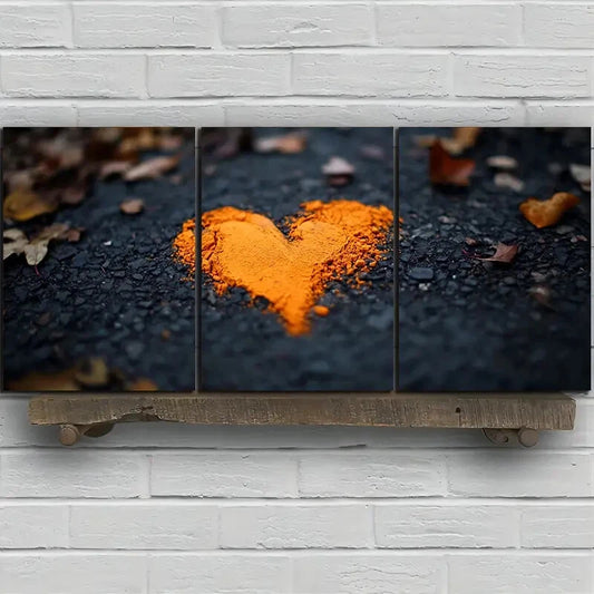 3pcs Love Made of Golden Leaves Metal Print Ready to Hang Art