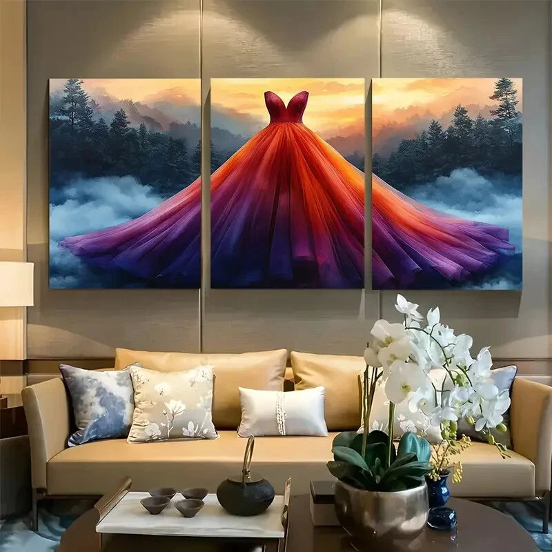 3pcs Vibrant Dress Watercolor Fashion Illustration Metal Print Ready to Hang Art