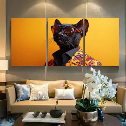 3pcs Black Panther in Floral Suit Design Metal Print Ready to Hang Art