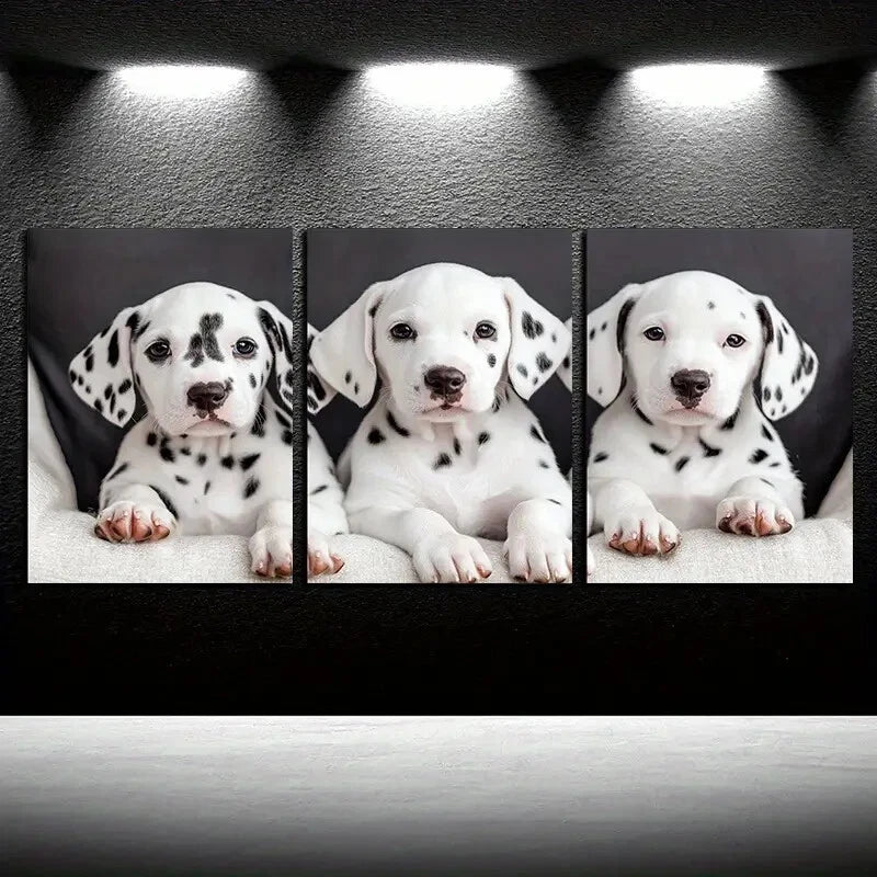 3pcs Dog in the Hall Illustration Metal Print Ready to Hang Art