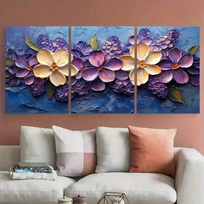 3pcs Lilac Floral Impasto Spring Illustration Metal Print Ready to Hang Art