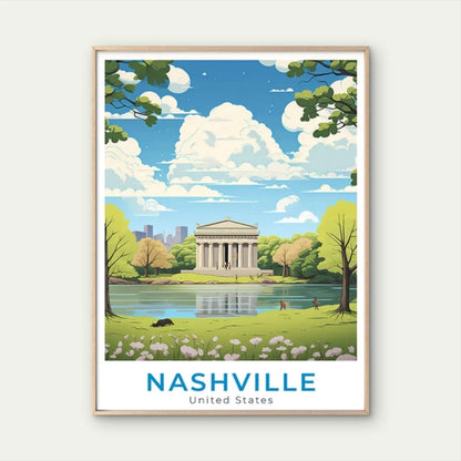 Nashville Tennessee Vintage Parthenon Greek Travel Poster Print Wall Art