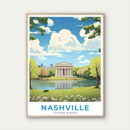 Nashville Tennessee Vintage Parthenon Greek Travel Poster Print Wall Art