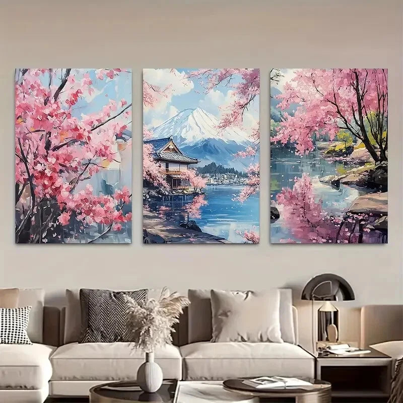 3pcs Sakura Blossom Japanese Nature Metal Print Ready to Hang Art