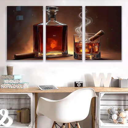 3pcs Whiskey And Cigar, ART Wall Art Set Canvas Framed 40x60cm - High Quality Print 100% Australian Made Wall Canvas Ready to Hang