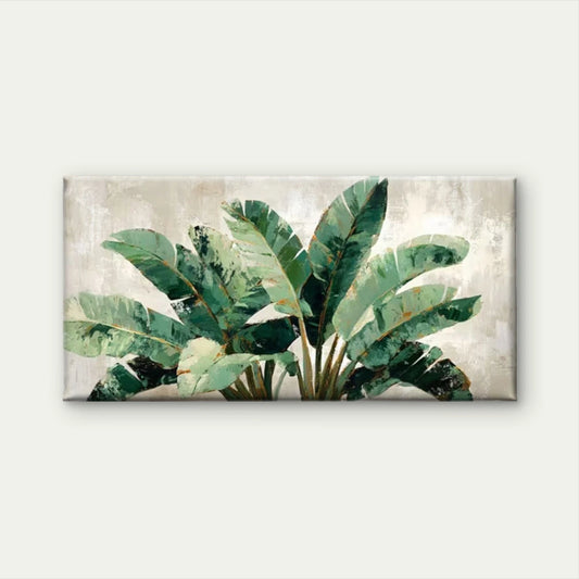Monstera Leaf Green & Golden Wall Art Canvas Office Home Room Framed 120x60cm