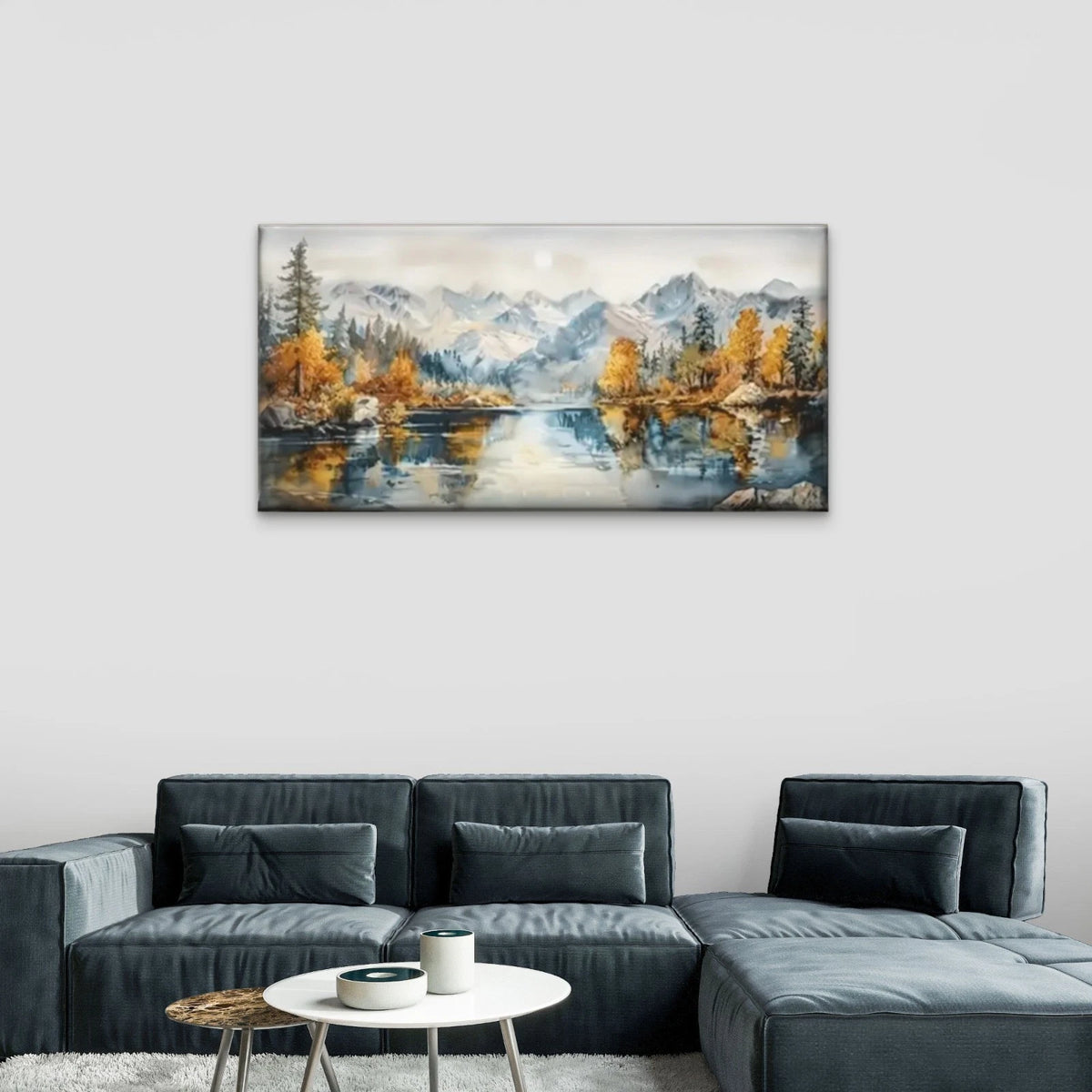 Mountain Lake Mountain Trees Wall Art Canvas Office Home Room Framed 120x60cm