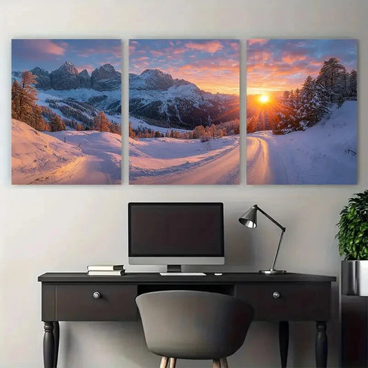 3pcs Alpine Highlands Sunlit Sky Metal Print Ready to Hang Art