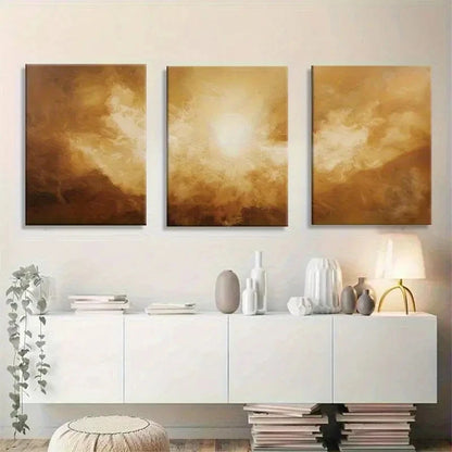 3pcs Glamorous Golden Sunlight Abstract Metal Print Ready to Hang Art