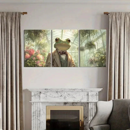 3pcs Frog In Suit Greenhouse Garden Metal Print Ready to Hang Art