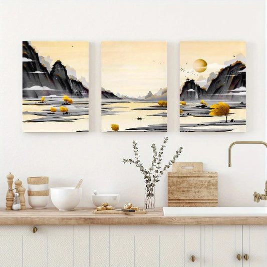 3pcs Clouds Mist & Wild Geese Serene Metal Print Ready to Hang Art