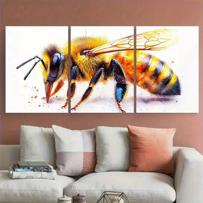 3pcs Insect Honeybee in white Background Metal Print Ready to Hang Art