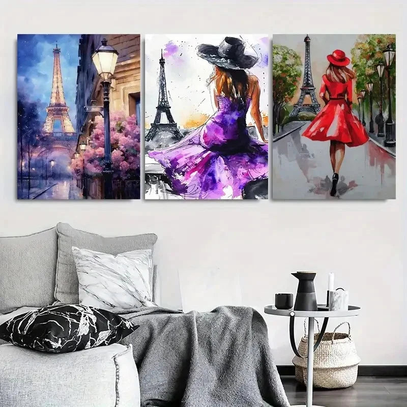 3pcs Trendy Eiffel Tower Paris Street Metal Print Ready to Hang Art