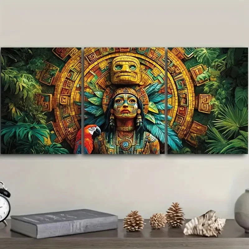 3pcs Aztec Mosaic Art Decorative Design Metal Print Ready to Hang Art