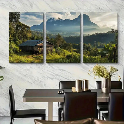 3pcs Exotic Rainforest & Mountain Scenery Metal Print Ready to Hang Art