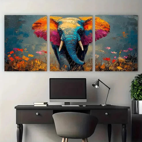 3pcs Colorful Elephant Abstract Impasto Animal Wall Art Canvas Unframed – High Quality Print 100% Australian Made Wall Canvas