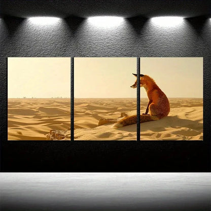 3pcs Vibrant Lonely Fox in The Desert Metal Print Ready to Hang Art
