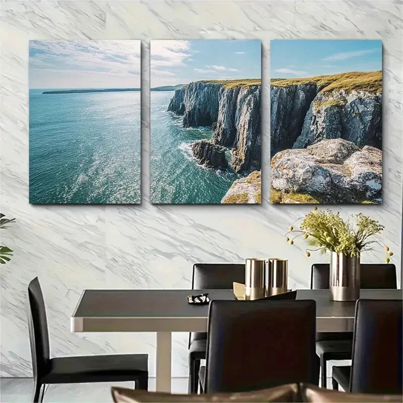 3pcs Decor Cliff Art Pembrokeshire Wales P Wall Art Set Canvas Framed 60x90cm - High Quality Print 100% Australian Made Wall Canvas Ready to Hang