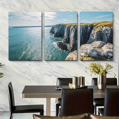 3pcs Decor Cliff Art Pembrokeshire Wales P Wall Art Set Canvas Framed 60x90cm - High Quality Print 100% Australian Made Wall Canvas Ready to Hang