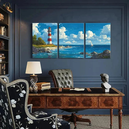 3pcs Coastal Scene Blue Sky White Clouds Metal Print Ready to Hang Art