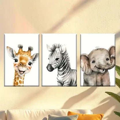 3pcs Giraffe, Zebra, Elephant Illustrations Wall Art Canvas Unframed – High Quality Print 100% Australian Made Wall Canvas