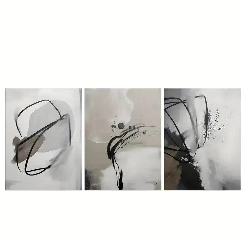 3pcs Gray Abstract Minimalist Style Metal Print Ready to Hang Art