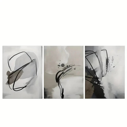 3pcs Gray Abstract Minimalist Style Metal Print Ready to Hang Art