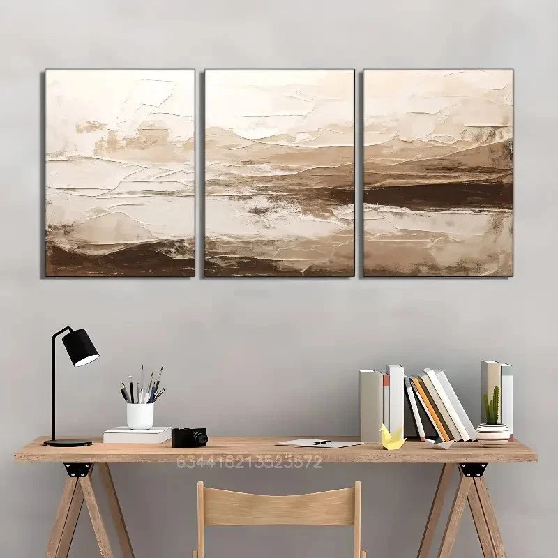3pcs Abstract Brown And White Wall Art Posters Metal Print Ready to Hang Art