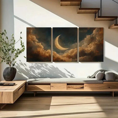 3pcs Moonlit Sky Crescent Moon Clouds Metal Print Ready to Hang Art