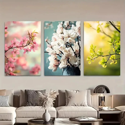 3pcs Vibrant Spring Blossom Botanical Metal Print Ready to Hang Art