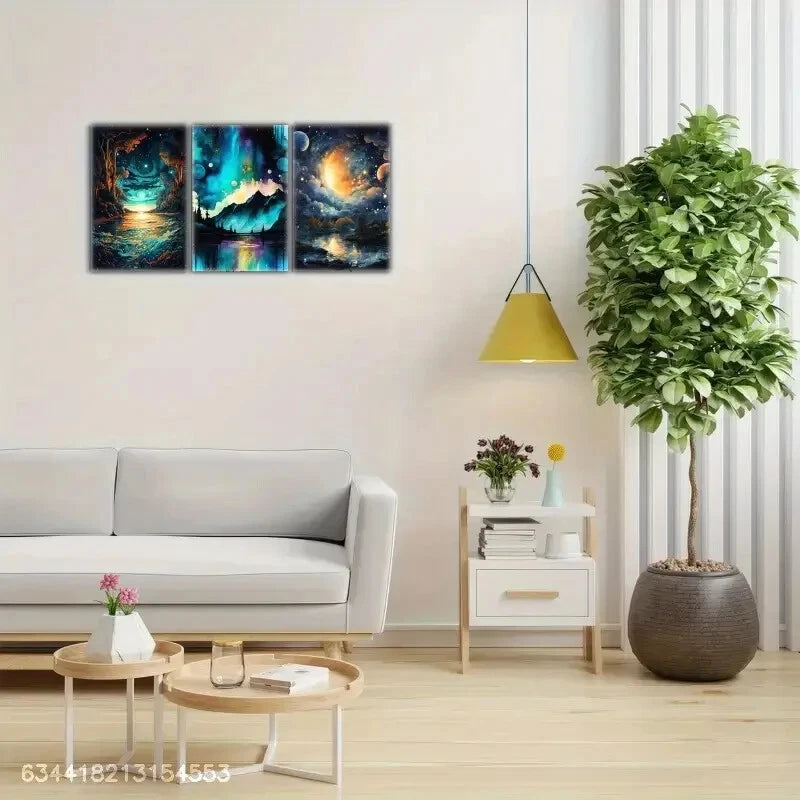 3pcs Blue Landscape Art Decoration Poster Metal Print Ready to Hang Art