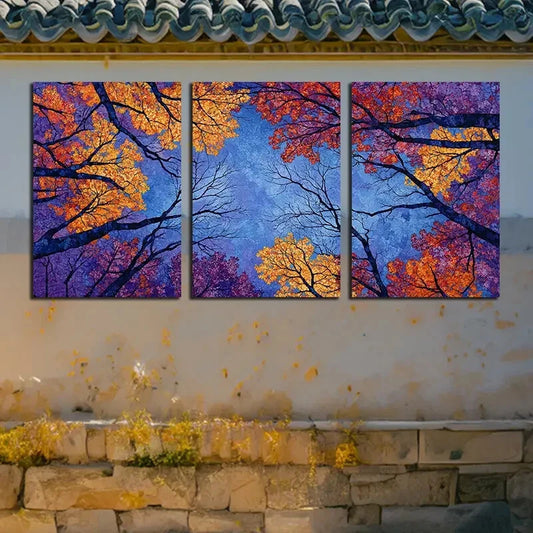 3pcs Sky in the Forest Nature inspired Design Metal Print Ready to Hang Art