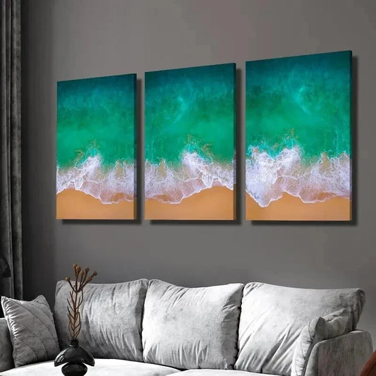 3pcs Summer Season Ocean Waves Landscape Wall Art Set Canvas Framed 40x60cm - High Quality Print 100% Australian Made Wall Canvas Ready to Hang