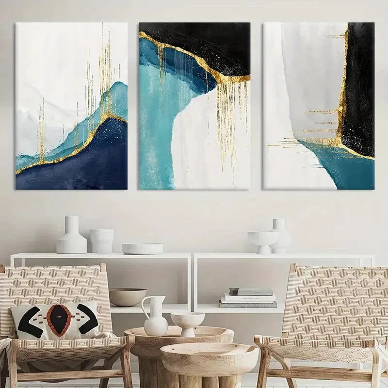 3pcs Mountain Peak Black Gray Blue Ocean Metal Print Ready to Hang Art