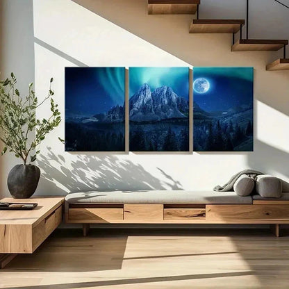 3pcs Mountains Aurora Moon Nature Wall Art Set Canvas Framed 40x60cm - High Quality Print 100% Australian Made Wall Canvas Ready to Hang