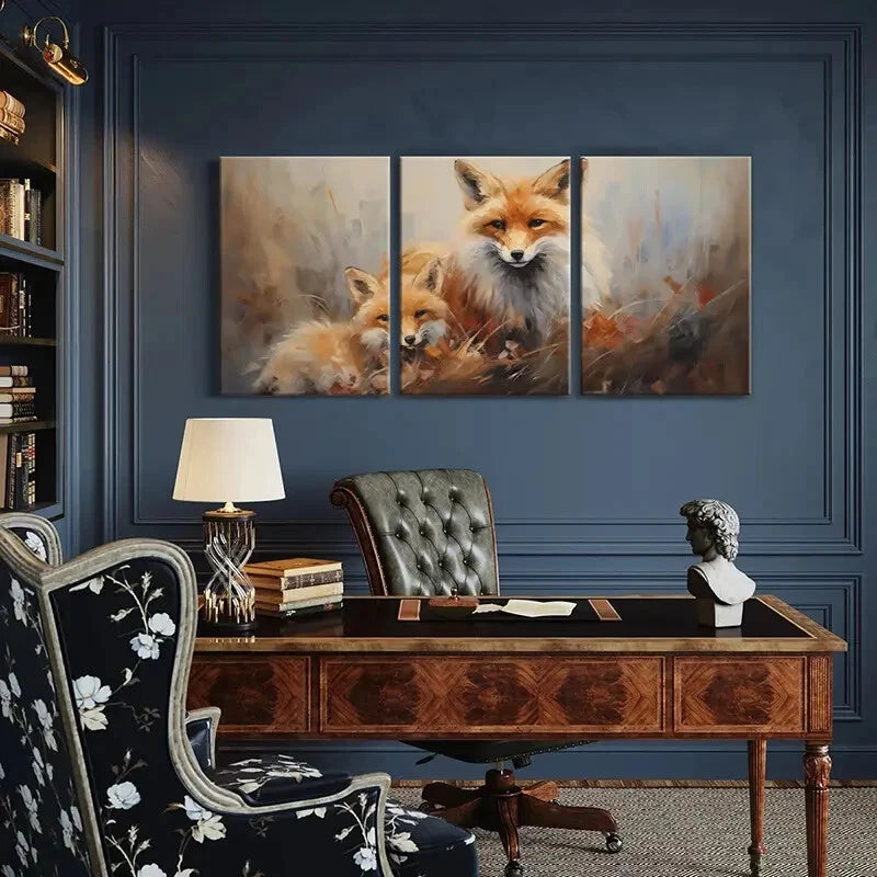 3pcs Foxes Abstract Animal Art Warm Colors Metal Print Ready to Hang Art