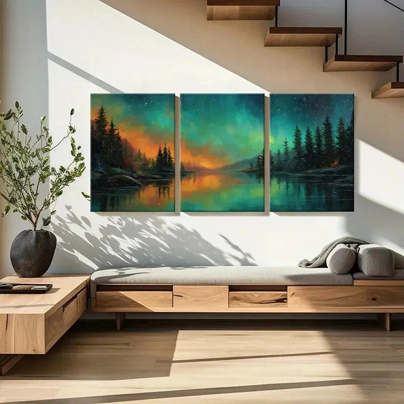3pcs Northern Lights Forest Reflection Lake Metal Print Ready to Hang Art