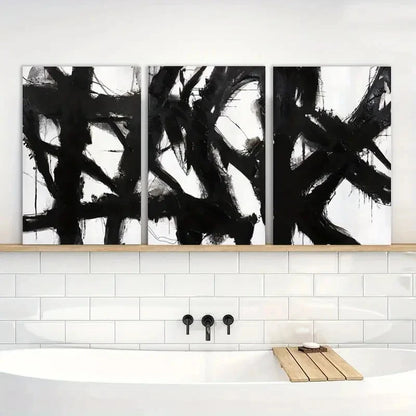 3pcs Painting Black and White Abstract Wall Art Metal Print Ready to Hang Art