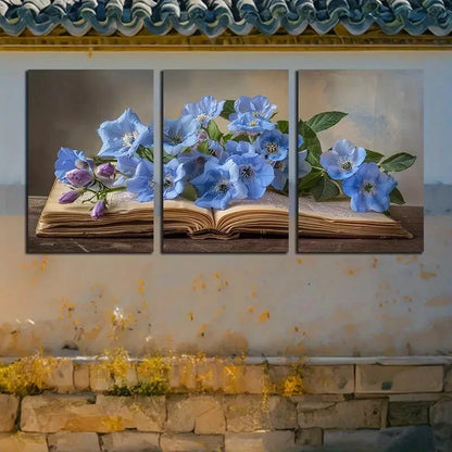 3pcs Vibrant Blue Wildflowers Floral Book Bloom Metal Print Ready to Hang Art