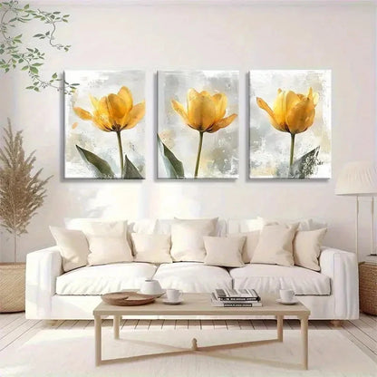 3pcs Set of Yellow Tulip Flower Wall Art Metal Print Ready to Hang Art