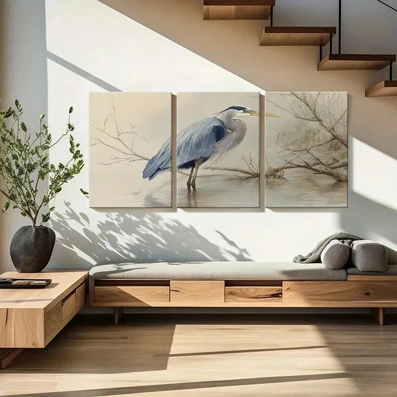 3pcs Blue Heron Watercolor Painting Nature Metal Print Ready to Hang Art